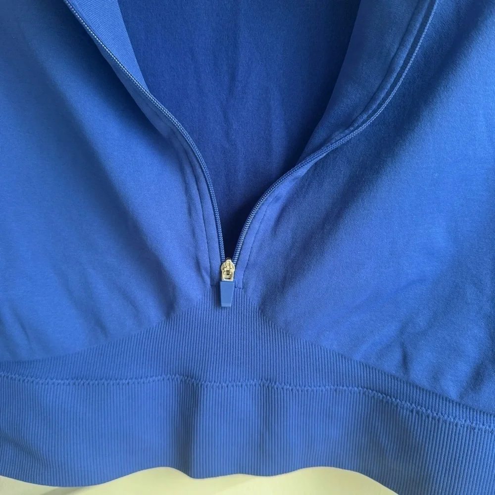 Garage Rush B.DY Half Zip Top Royal Blue Long Sleeve Crop Top size L - Picture 10 of 10